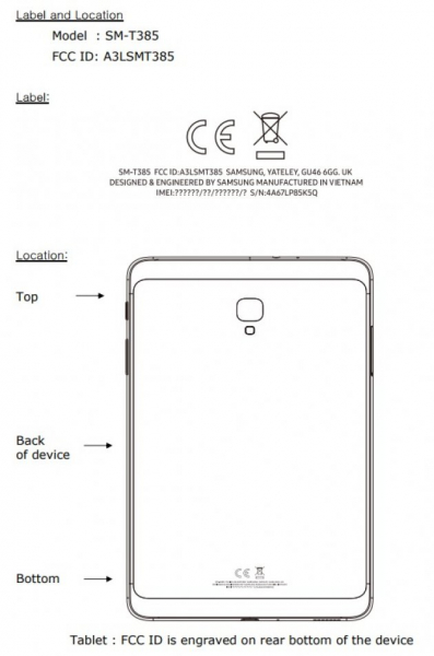 Samsung Galaxy Tab A 8.0 (2017): Сертификация FCC